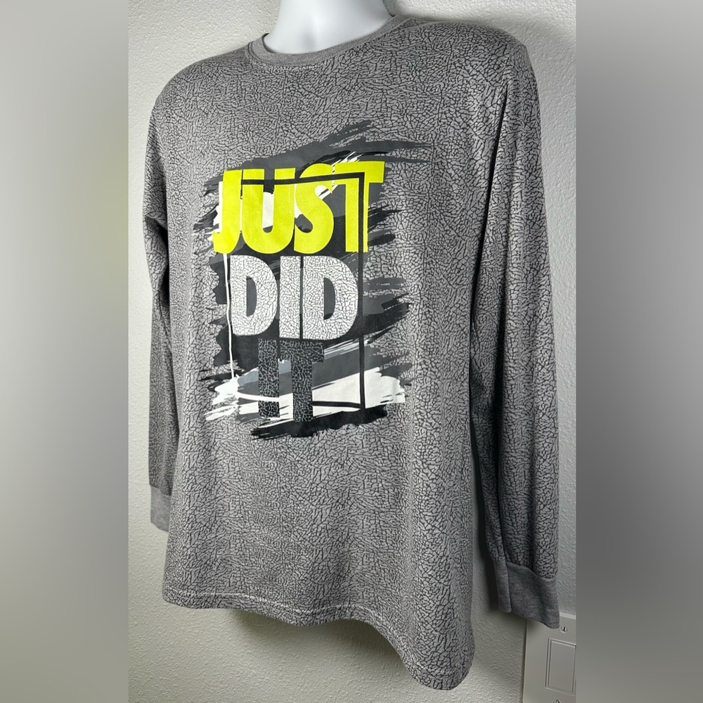 Hustle Men’s Gray/Black Crackle Just Did It Long Sleeve Tshirt Size Medium